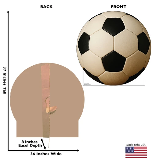 Life-size Cardboard standee of a Soccer Ball with back and front dimensions.