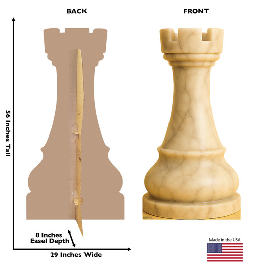 Life-size cardboard standee of Chess Rook White with back and front dimensions.