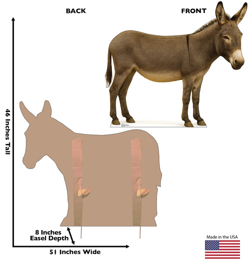 Life-size cardboard standee of a Donkey with back and front dimensions.