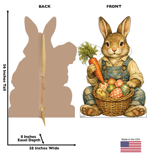 Life-size cardboard standee of a Vintage Easter Bunny with back and front dimensions.