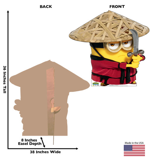 Life-size cardboard standee of Asian Warrior with back and front dimensions.