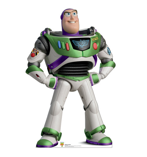 Life-size cardboard standee of Buzz Lightyear.
