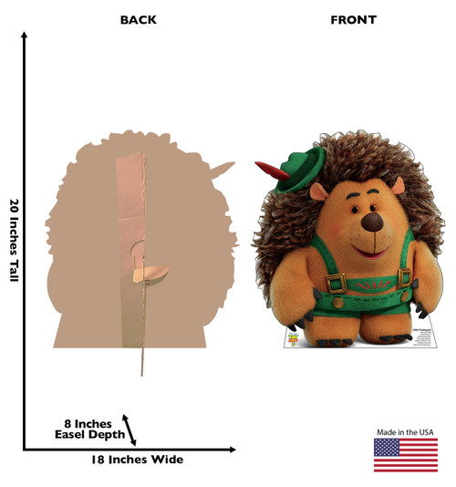 Life-size cardboard standee of Pricklepants with back and front dimensions.