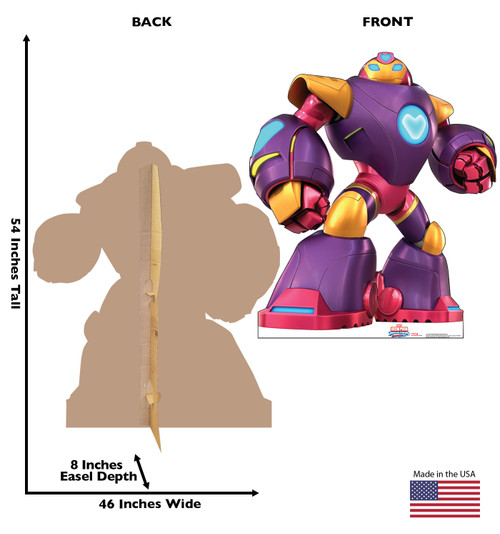 Life-size Cardboard standee of Iron Heart Giant-Sized Amor with back and front dimensions.