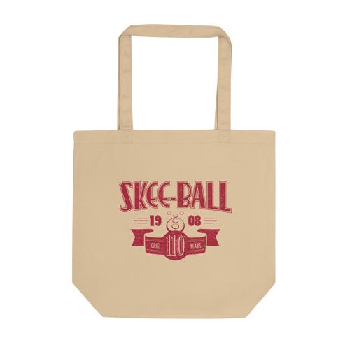 Tan canvas tote on a white background, with red Skee-Ball logo and the year 1908 and 110 years