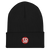 Black winter beanie with red circle and white SB in the middle