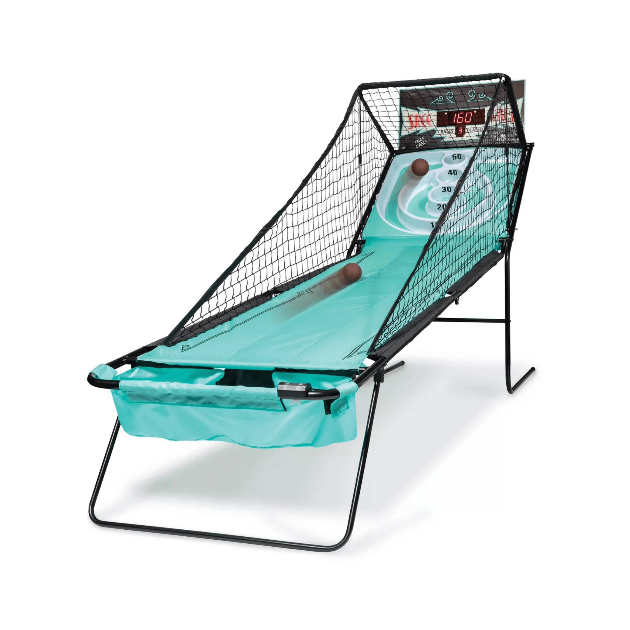 Teal blue and black fold up home Skee-Ball arcade game