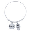 STERLING SILVER EXPANDABLE BANGLE WITH PEACE AND HAMSA CHARMS