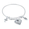 STERLING SILVER EXPANDABLE BANGLE WITH HEART, CROSS, AND "LOVE" CHARMS