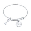 STERLING SILVER EXPANDABLE BANGLE WITH DOG BONE AND PAW PRINT CHARMS