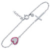 RHODIUM PLATED CZ PAVE CROSS AND HEART BRACELET 6.5" + 1"