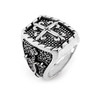 TWISTED BLADE SILVER RECTANGLE RING WITH THIN FLEUR DE LIS CROSS