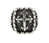 TWISTED BLADE SILVER RECTANGLE RING WITH THIN FLEUR DE LIS CROSS