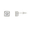 RHODIUM PLATED 7MM SQUARE BEZEL SET CZ STUD EARRINGS