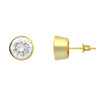 GOLD PLATED 8MM ROUND BEZEL SET CZ STUD EARRINGS