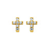 GOLD PLATED CZ PAVE 7X6MM CROSS STUD EARRINGS