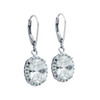 RHODIUM PLATED OVAL CZ DANGLING EARRINGS