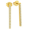 GOLD PLATED LARGE VERTICAL STRAIGHT BAR EARRINGS WITH PAVE CZ