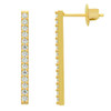 GOLD PLATED LARGE VERTICAL STRAIGHT BAR EARRINGS WITH PAVE CZ