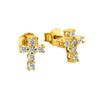 GOLD PLATED PLATED CZ PAVE 10X8MM CROSS STUD EARRINGS