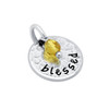 ROUND 14MM "BLESSED" CHARM WITH YELLOW CRYSTAL BEAD