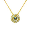 GOLD PLATED CLEAR CZ ROUND NECKLACE WITH DARK BLUE EYE 16"+1"