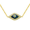 GOLD PLATED CLEAR CZ EYE NECKLACE WITH DARK BLUE EYE 16" +1"