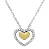 RHODIUM AND GOLD PLATED 15MM FLOATING CZ HEARTS NECKLACE 16" + 2