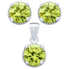 RHODIUM PLATED AUGUST BIRTHSTONE PERIDOT LIGHT GREEN ROUND CZ SET PENDANT AND EARRINGS