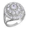 RHODIUM PLATED OVAL CZ WATERFALL HALO RING