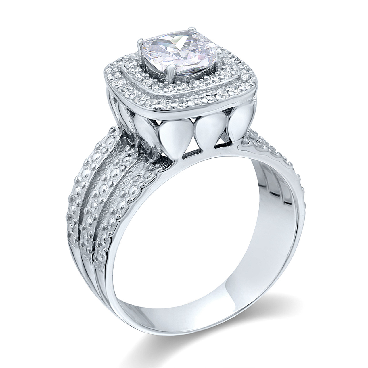 Princess Diamond with Double Diamond Halo and Split-Shank #4325 - DiamondNet