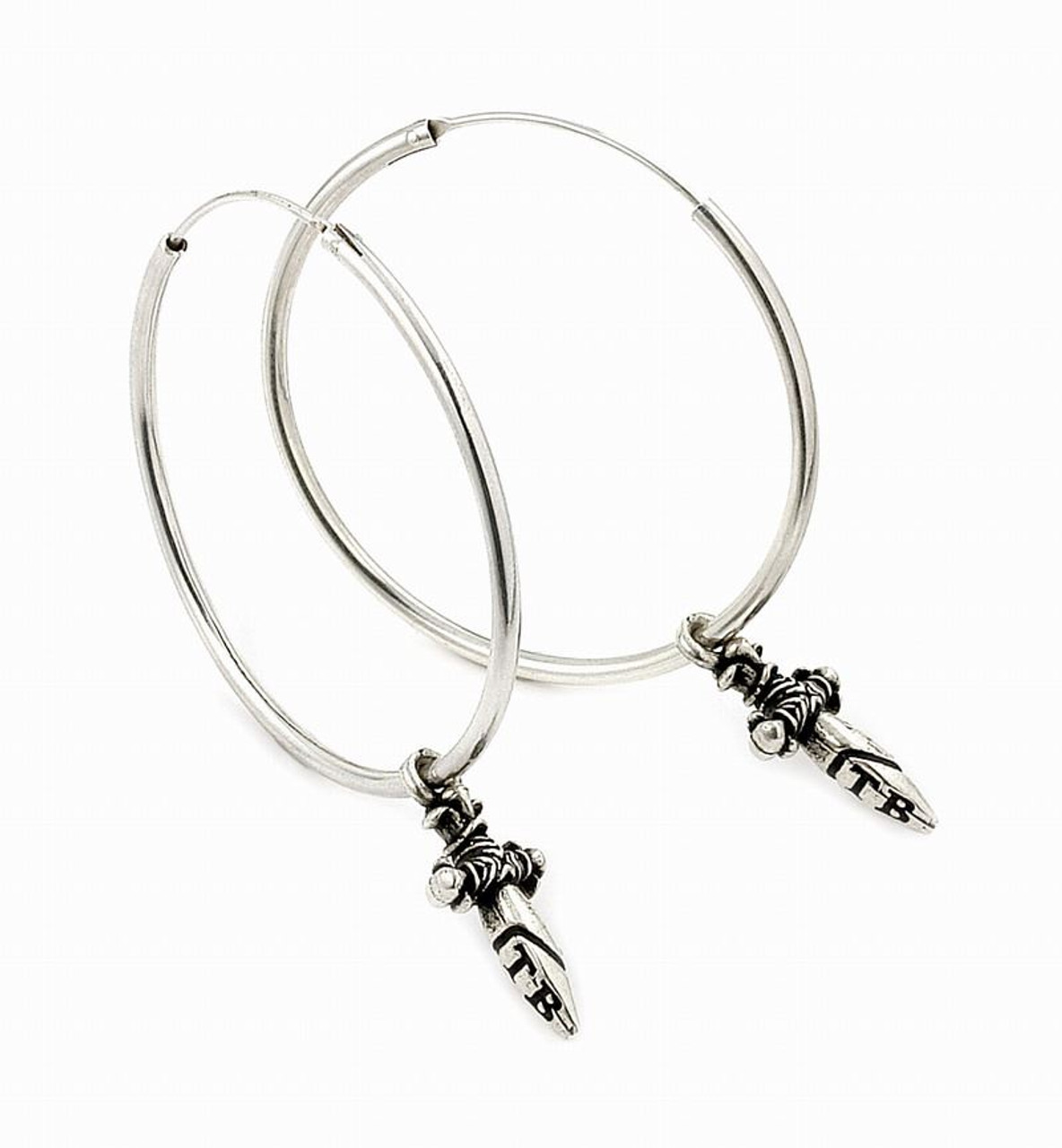 TWISTED BLADE SILVER BEADED NECKLACE WITH DANGLING DAGGER CHARM