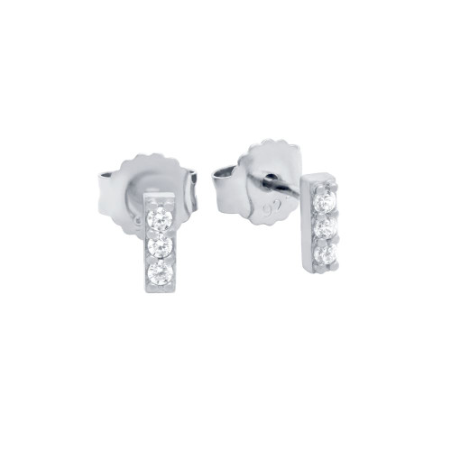 RHODIUM PLATED CZ BAR STUD EARRINGS