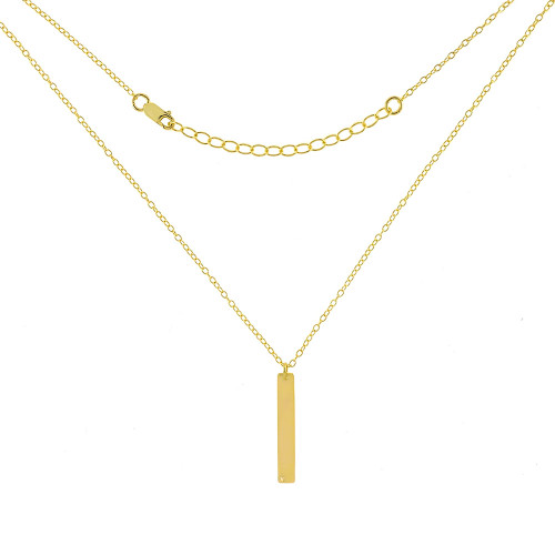 STERLING SILVER VERTICAL BAR GOLD PLATED NECKLACE W. DIAMOND