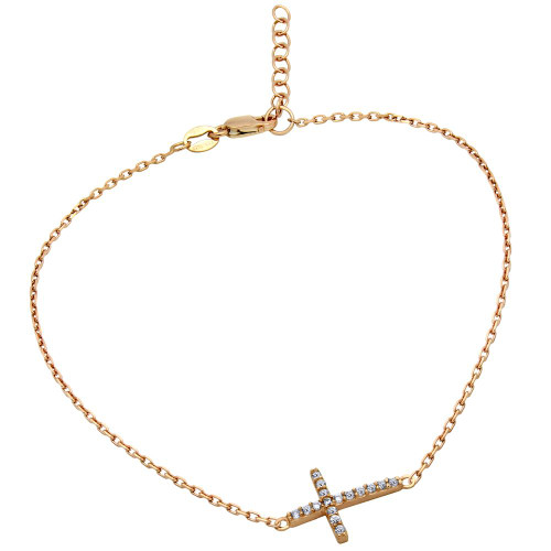 ROSE GOLD PLATED CZ CROSS ANKLET 9" + 1"