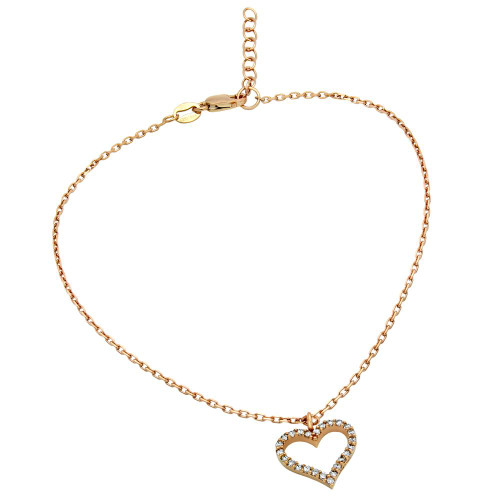 ROSE GOLD PLATED CZ HEART ANKLET 9" + 1"