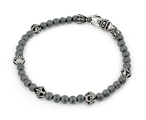 TWISTED BLADE BRACELET WITH MATTE HEMATITE AND BALL LINK BEADS