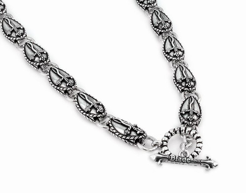 TWISTED BLADE SILVER 11MM LARGE OVAL DAGGER LINK NECKLACE