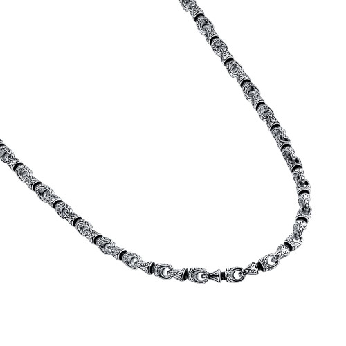 TWISTED BLADE SILVER NECKLACE WITH INTRICATE ENGRAVED COUPLINGS