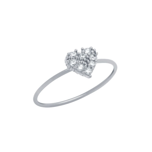 RHODIUM PLATED PAVE CLEAR CZ HEART STACKABLE RING