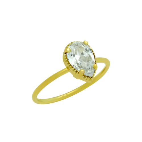 GOLD PLATED CLEAR 6X9MM TEARDROP CZ RING