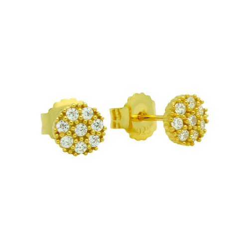 GOLD PLATED PAVE CZ ROUND POST EARRINGS