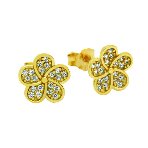 GOLD PLATED CZ FLOWER EARRINGS