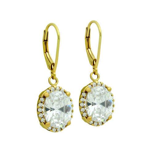 GOLD PLATED OVAL CZ DANGLING EARRINGS