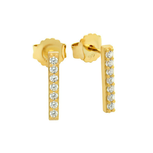 GOLD PLATED EARRINGS WITH SMALL CZ PAVE BAR
