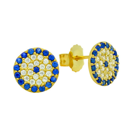 GOLD PLATED BLUE EYE CZ PAVE POST EARRINGS