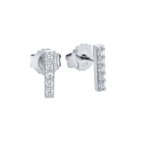 RHODIUM PLATED 10MM CZ BAR STUD EARRINGS