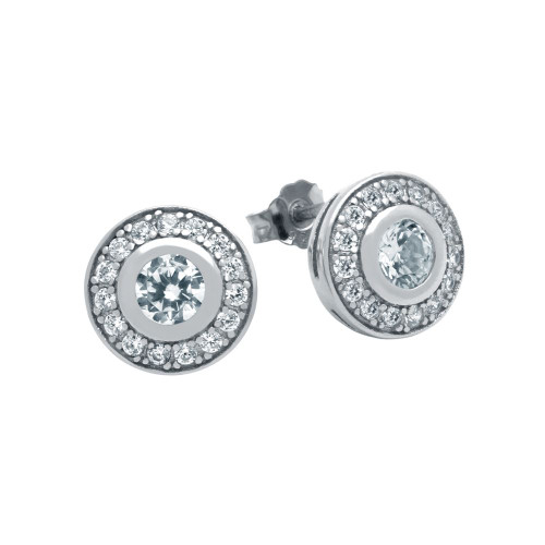 RHODIUM PLATED ELEGANT ROUND CZ EARRINGS