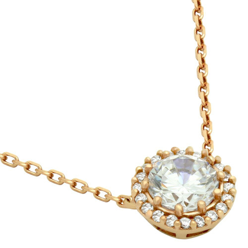 ROSE GOLD PLATED CZ ROUND NECKLACE 16"+1" ADJUSTABLE