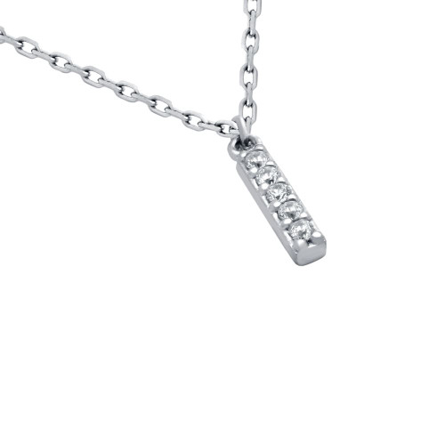 RHODIUM PLATED 12MM CZ BAR NECKLACE 16" + 2"